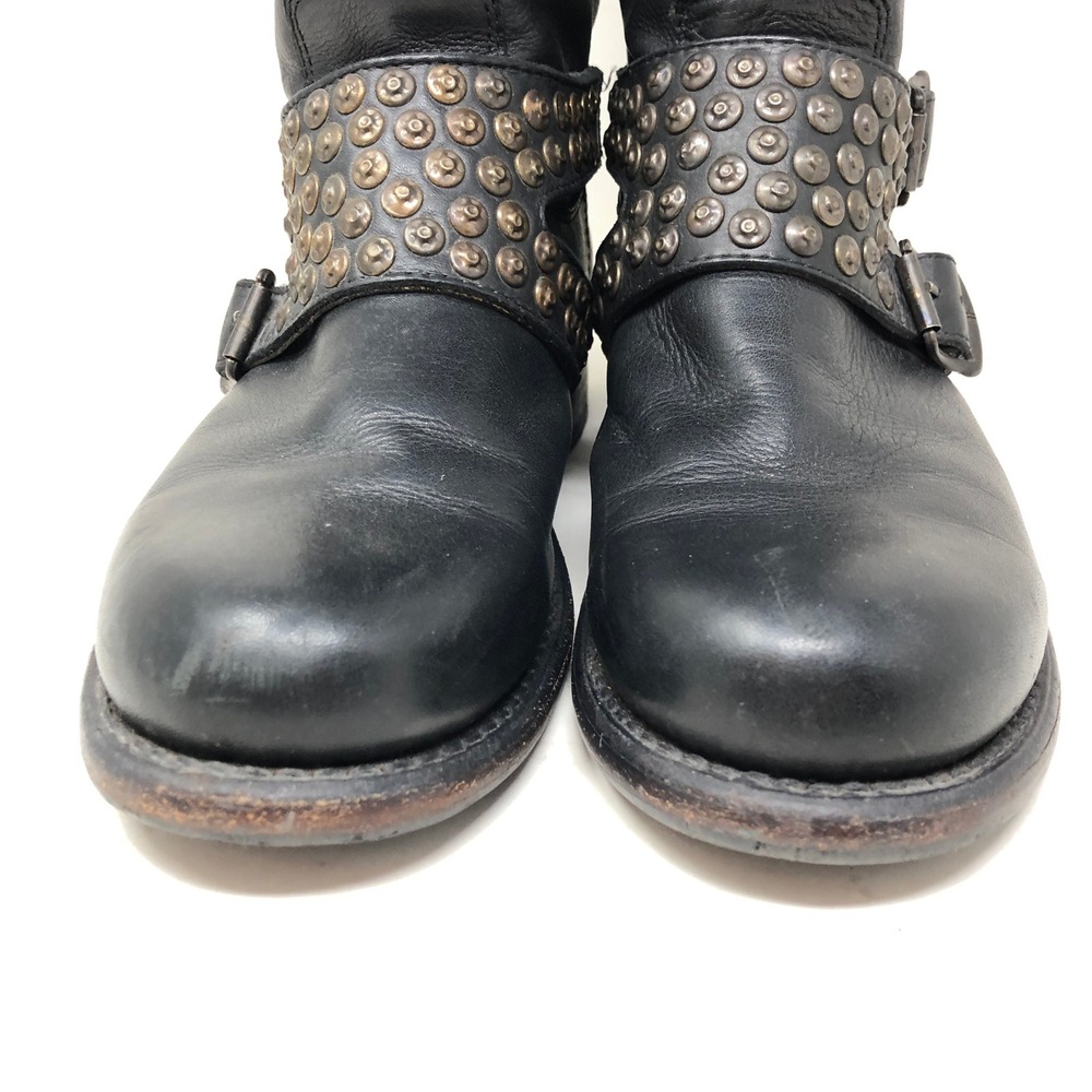 Frye Womens 10 Jenna Studded Harness Tall Boots Black Leather Buckle Moto - Picture 3 of 11